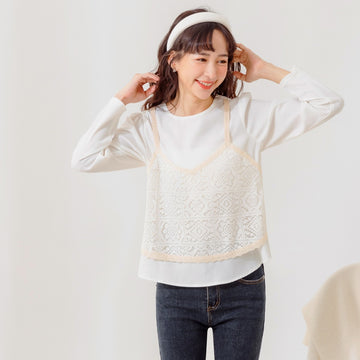 Two-Piece Eyelet Lace Puff Sleeve Top