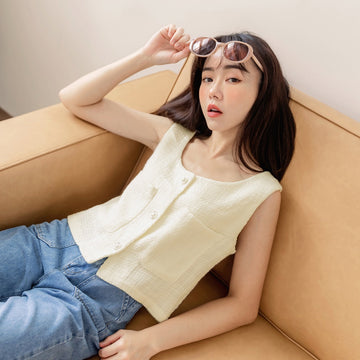 Knit Pearl Button Short Vest Top