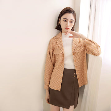 Houndstooth Pocket Blazer Collar Shirt Top