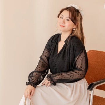 Sheer Floral V-Neck Puff Sleeve Chiffon Top