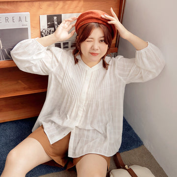 Cotton Pleated Puff Sleeve Top