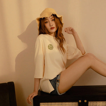 Letter Print 3/4 Sleeve Loose Long Top