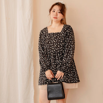 Square Neck Back Tie Floral Chiffon Top