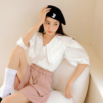 Large Ruffle Collar Puff Sleeve Top