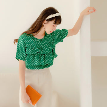 Chiffon Floral Layered Ruffle Puff Sleeve Top