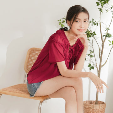Chiffon Layered Collar Short Sleeve Top