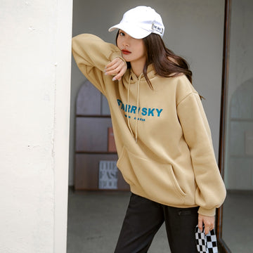 Warm Fleece Loose Long Print Hoodie Top