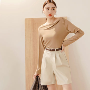 Boat Neck Ruched Long Sleeve Top
