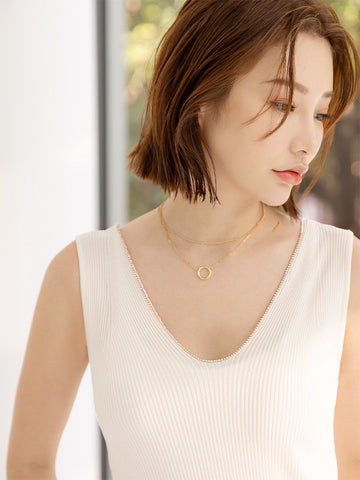 Basic Knit Korean Crystal Trim Reversible Sleeveless Tank Top