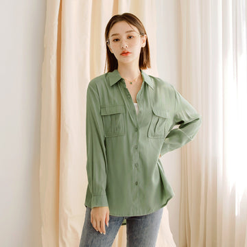 Collar Button Gloss Long Sleeve Shirt