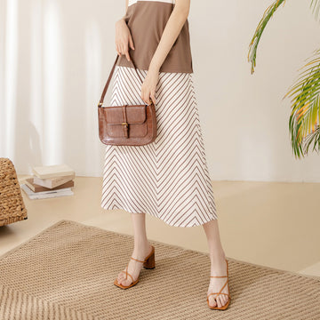 Work Korean Striped A-Line Maxi Midi Skirt