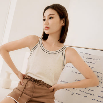 Basic Korean Knit Striped Sleeveless Tank Top