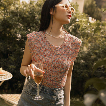 Casual Colorful Woven Crop Sleeveless Top