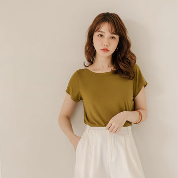 Casual Basic Solid Soft Cooling Modal Knit T-Shirt Top
