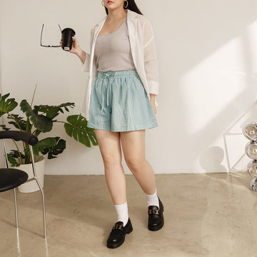 Casual Basic Plaid Elastic Waist Shorts Pants