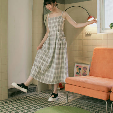 Plaid Strap Long Maxi Dress
