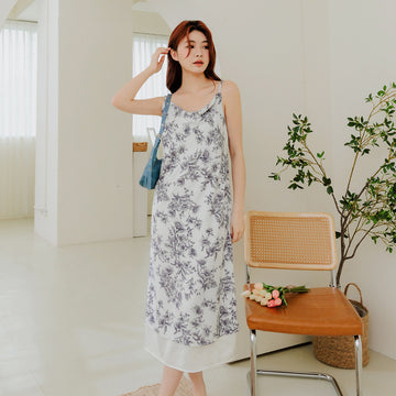 Casual Floral Print Strap Long Maxi Party Summer Dress