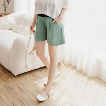 Casual Maternity Elastic Waist Pleated Shorts Pants