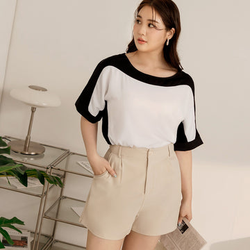 Ob Design Women Colorblock Patchwork Long Loose Blouse Shirt Top Plus Size
