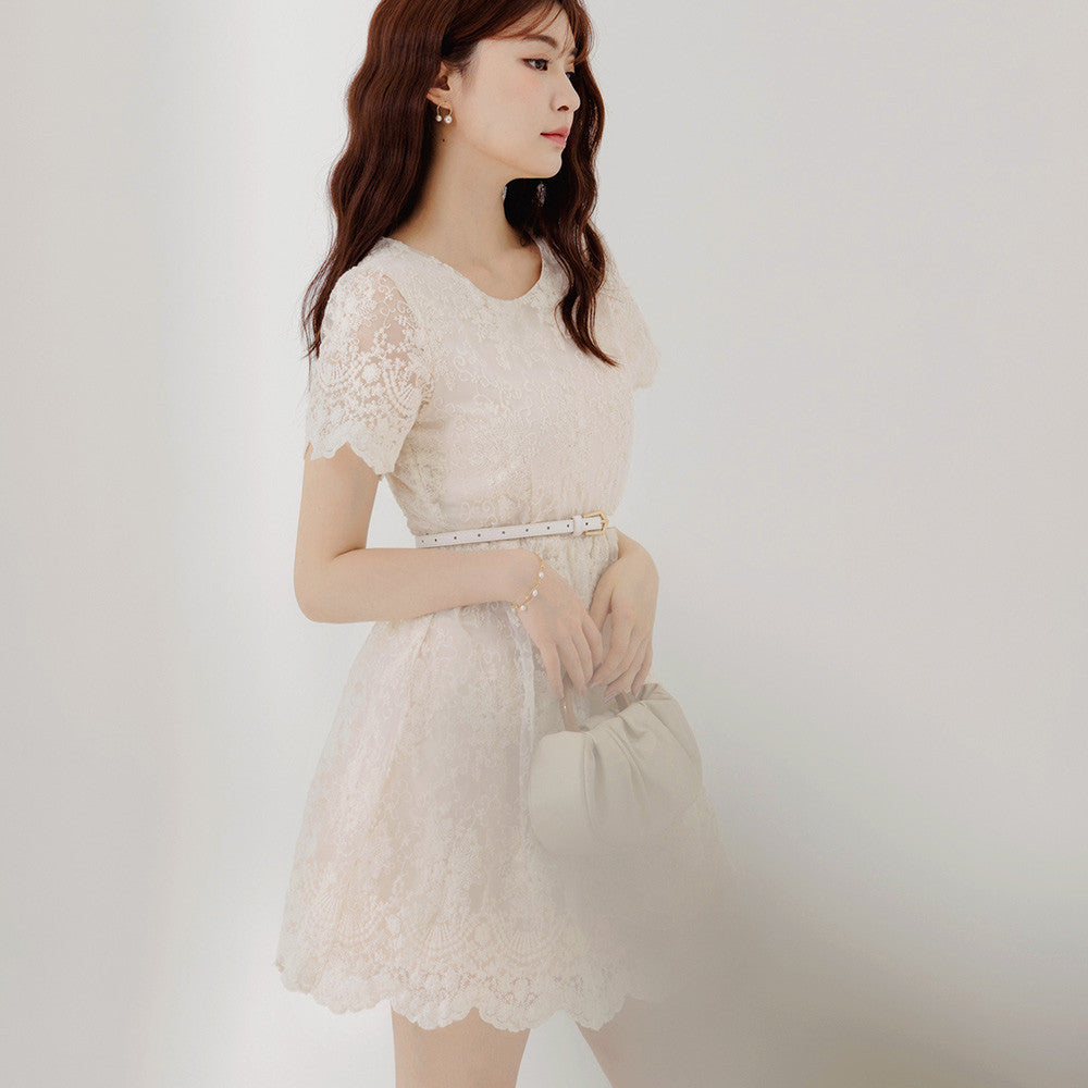 Wedding Party Cream Mini Lace Dress