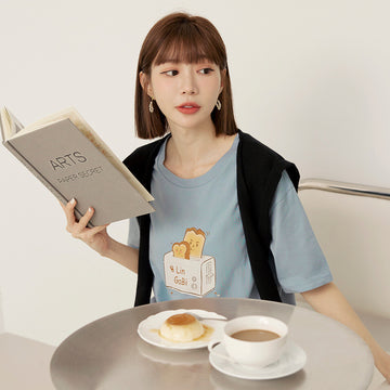 Ob Design Women Casual Cute Toast Print Cotton T-Shirt Top Plus Size