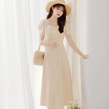 Party Dinner Puff Sleeve Strap Long Maxi Dress