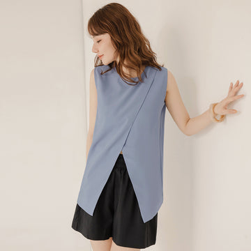 Basic Solid Slit Layered Long Sleeveless Shirt Top