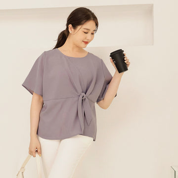 Ob Design Women Wrinkle Free Comfy Loose Tie Blouse Shirt Top Plus Size
