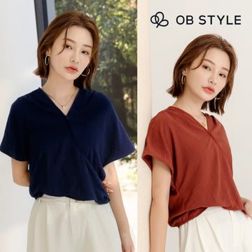 Weekend X Ob Design Women Basic Casual Solid V-Neck Drop Shoulder Loose Shirt Blouse Top Plus Size