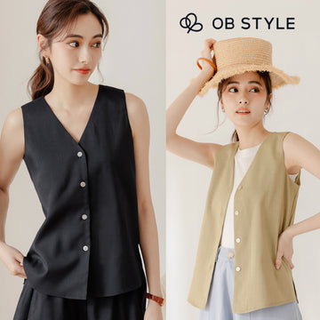 Weekend X Ob Design Women Work Casual Black V-Neck Button Sleeveless Vest Shirt Top Plus Size