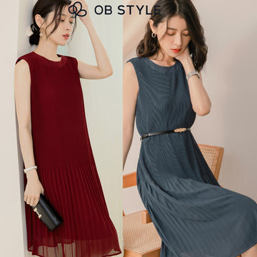 Weekend X Ob Design Women Chiffon Belt Pleated Midi Summer Sleeveless Party Dinner Dress Plus Size