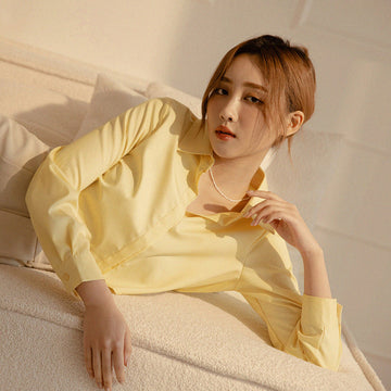 Pleated Design Short Long Sleeve Shirt Top