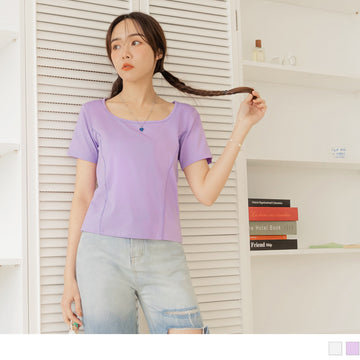 Padded Shoulder Slim Short Sleeve Top