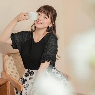 Sequin Patch Puff Sleeve Textured Top