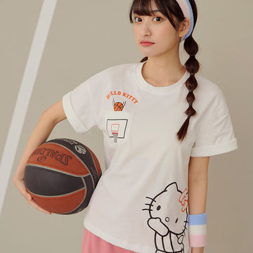 Casual Hello Kitty Basketball Print Cotton T-Shirt Top