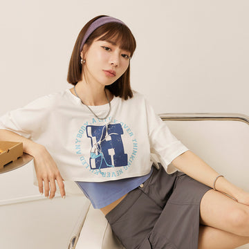 Casual Cotton Two Piece Short Crop T-Shirt Top