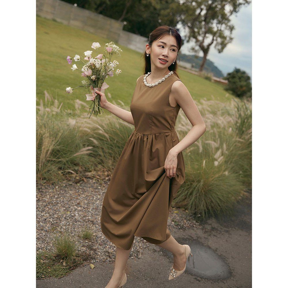 Wedding Party Pearl Collar Sleeveless Long Maxi Dress