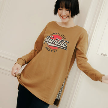 Loose Fit Long Cotton Print Sweatshirt Top