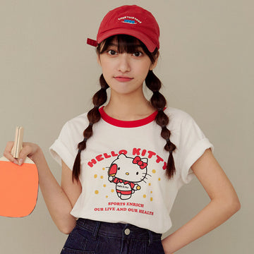 Casual Hello Kitty Ping Pong Print Cotton T-Shirt Top