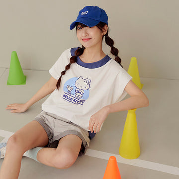 Casual Hello Kitty Colorblock Cotton T-Shirt Top