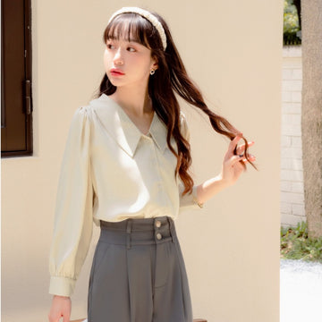 V-Neck Collar Shoulder Pleat Shirt