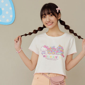 Hello Kitty Macaron Ribbon Cotton Crop T-Shirt Top