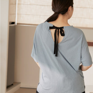 Ob Design Women Casual Cotton Back Ribbon Pocket Loose T-Shirt Top Plus Size