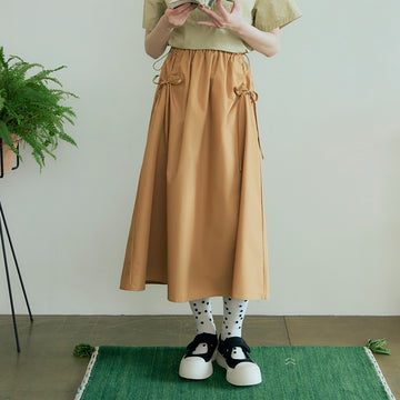 Elastic Waist Ribbon A-Line Long Maxi Skirt