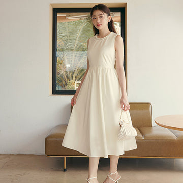 Wedding Party Pearl Collar Sleeveless Long Maxi Dress