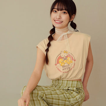 Hello Kitty Cotton Drawstring Crop T-Shirt Top