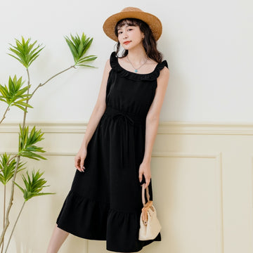 Ruffle Elastic Waist Sleeveless Midi Dress