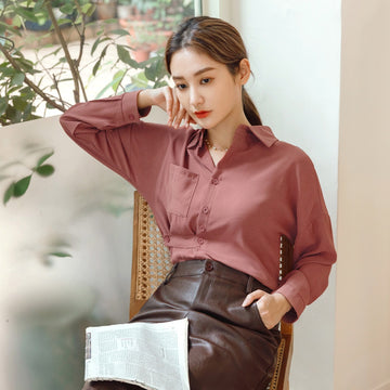 Work Asymmetrical Shoulder Collared Long Sleeve Shirt