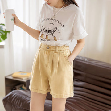Casual Pastel Denim Pleated Shorts Pants