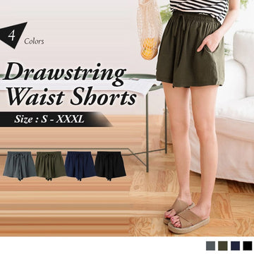 ELASTIC DRAWSTRING WAIST PLAIN SHORTS